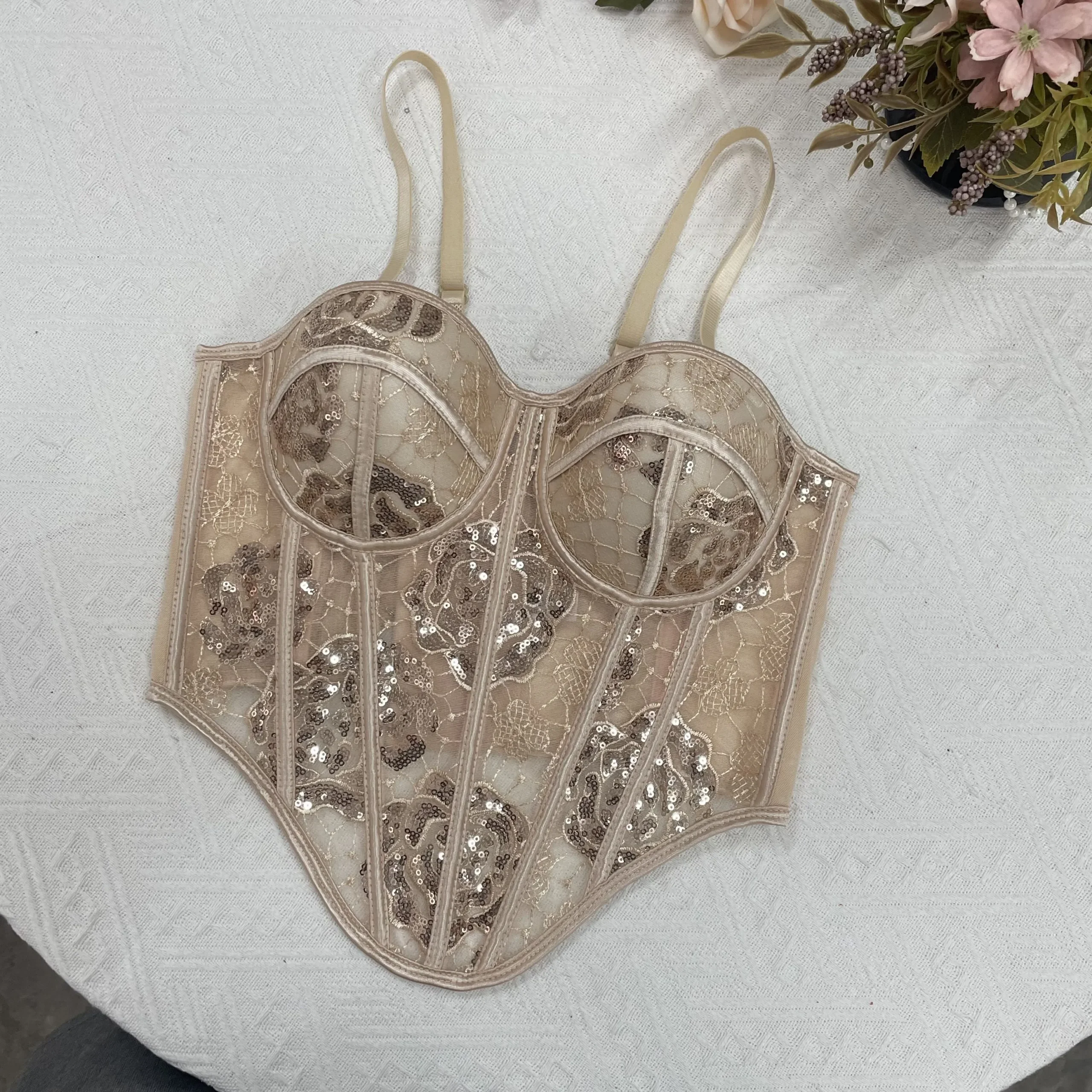 Beaded Champagne Bustier