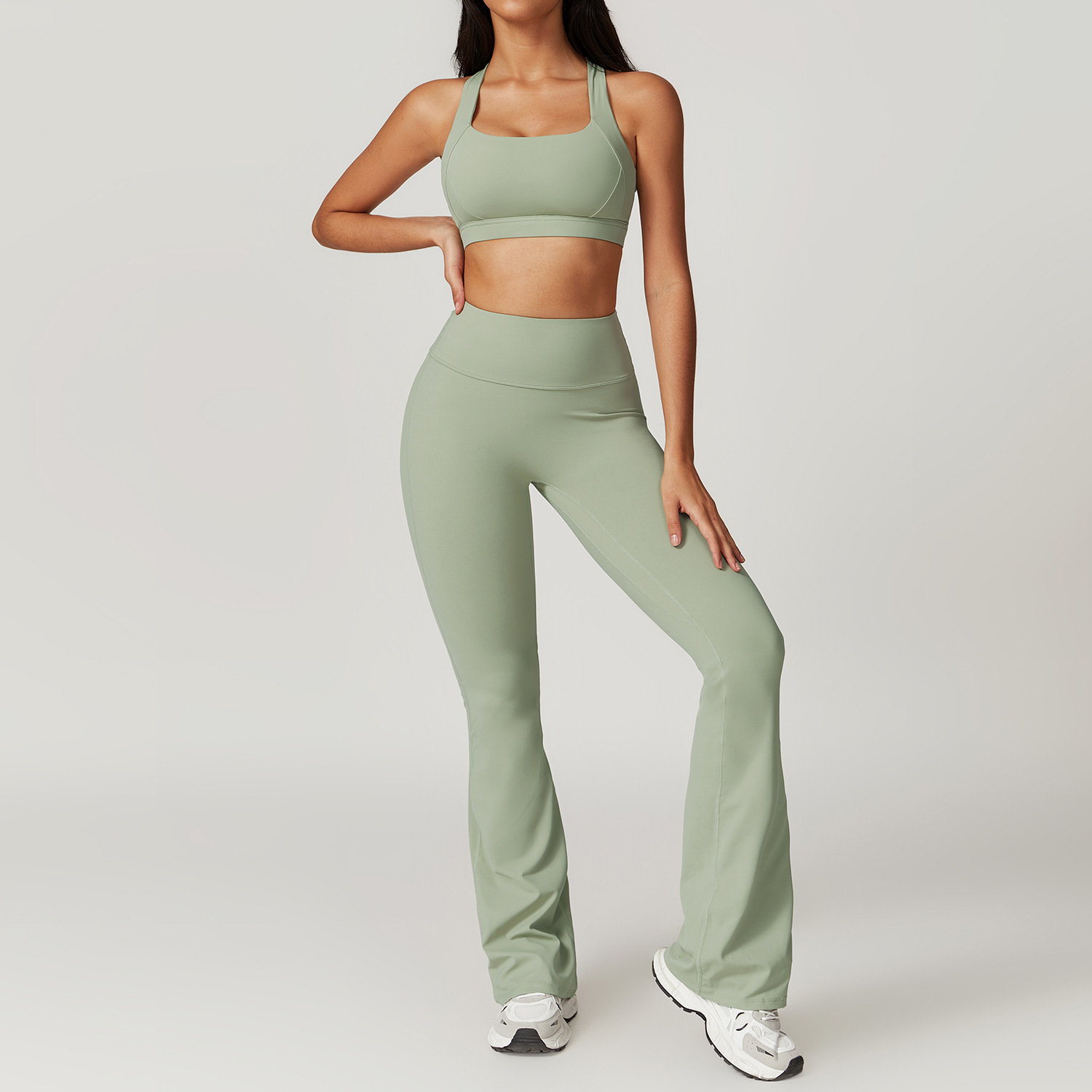 SKU图_8047文胸+喇叭裤 豆绿色